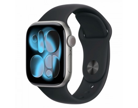 Apple Watch Series 11 42 мм (алюминиевый корпус, космический серый/черный, спортивный силиконовый ремешок S/M)