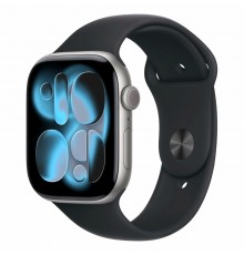 Apple Watch Series 11 46 мм (алюминиевый корпус, черный/черный, спортивный силиконовый ремешок M/L)