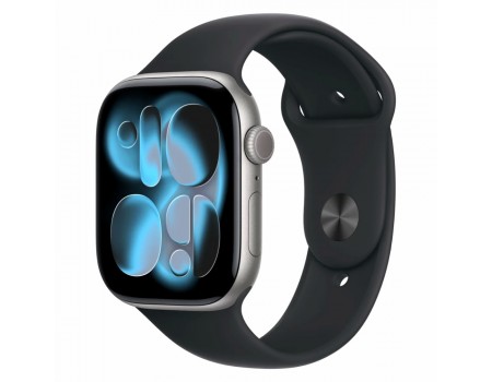 Apple Watch Series 11 46 мм (алюминиевый корпус, черный/черный, спортивный силиконовый ремешок M/L)