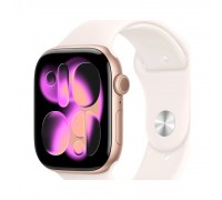 Apple Watch Series 11 46 мм (алюминиевый корпус, розовое золото / легкие румяна, спортивный силиконовый ремешок S/M, MEV64)