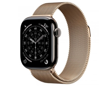 Apple Watch Series 11 LTE 42 мм (титановый корпус, сланец/золотистый, миланская петля)