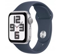 Apple Watch SE 2023 44 мм (алюминиевый корпус, серебристый/грозовой синий, спортивный силиконовый ремешок)
